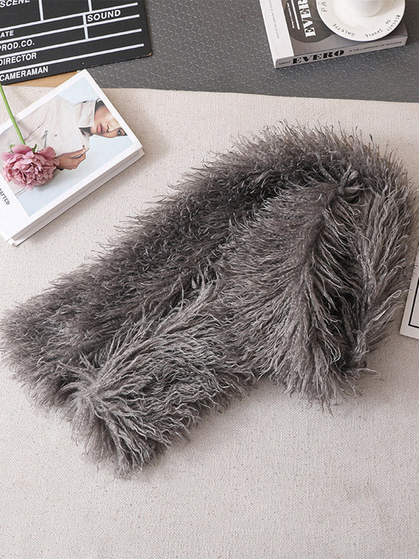 charcoal wrap faux fur longline scarf — view 4