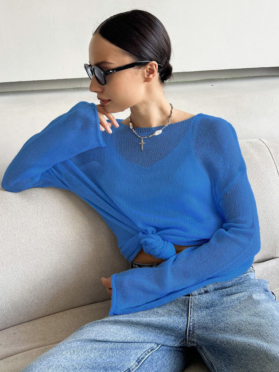 Charcoal Long-Sleeve Relaxed Sheer Jumper — view 13