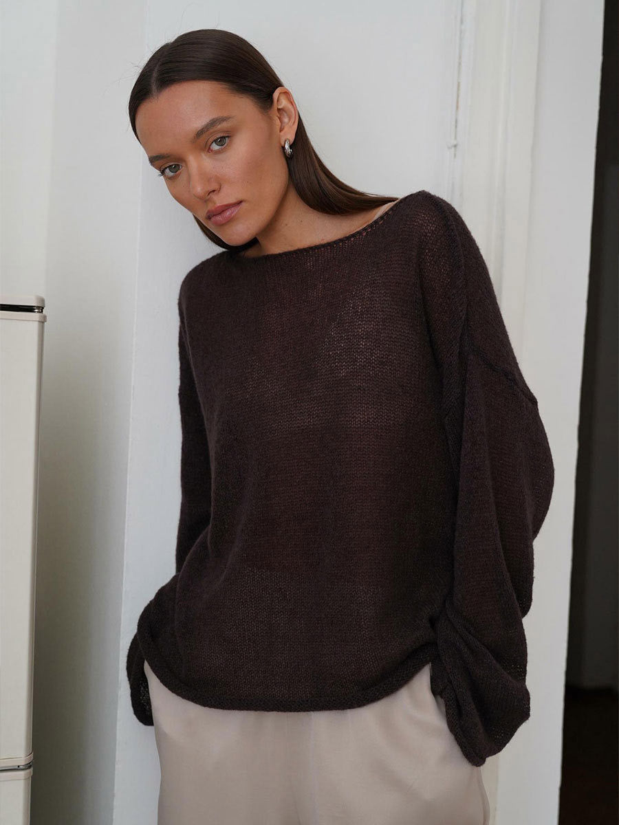 charcoal long sleeve relaxed sheer jumper — view 10