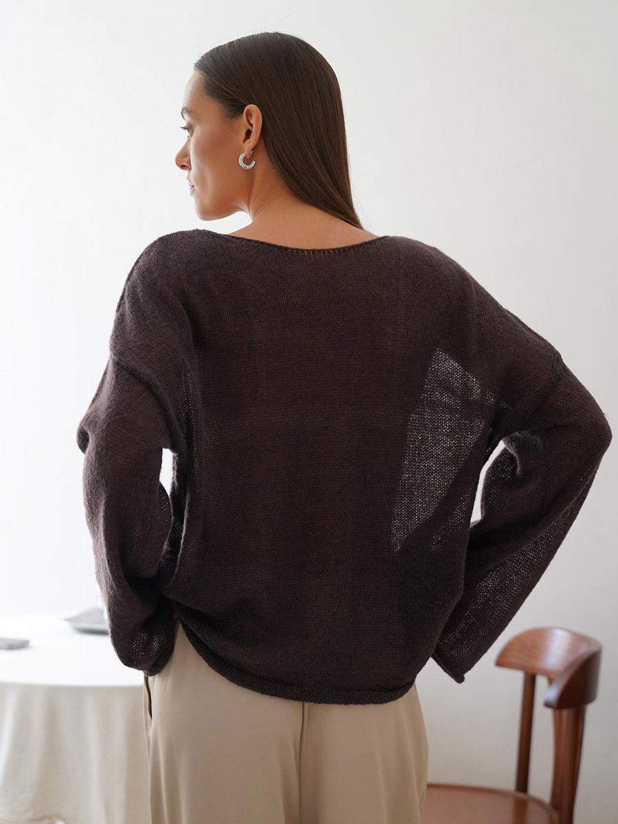Charcoal Long-Sleeve Relaxed Sheer Jumper — view 11