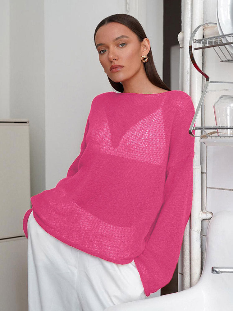 charcoal long sleeve relaxed sheer jumper — view 7