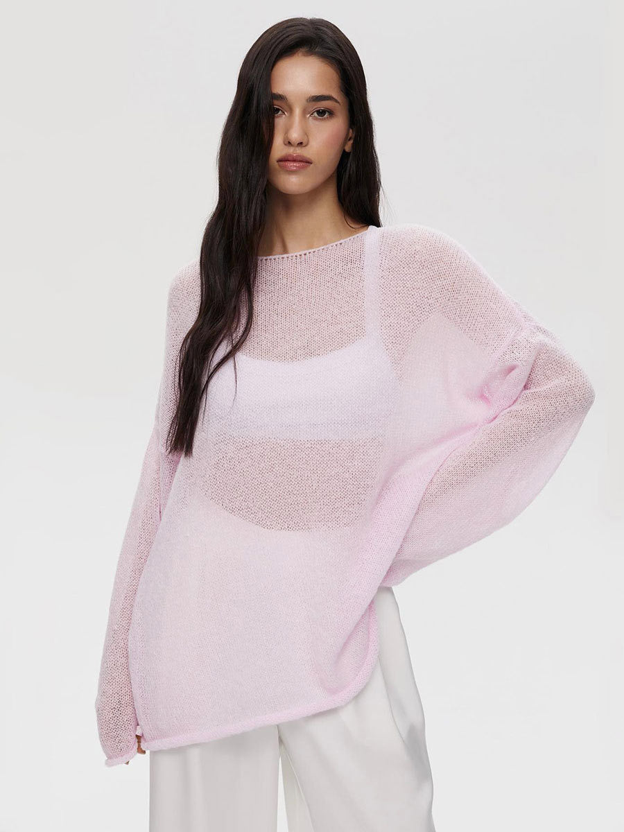 Charcoal Long-Sleeve Relaxed Sheer Jumper — view 14