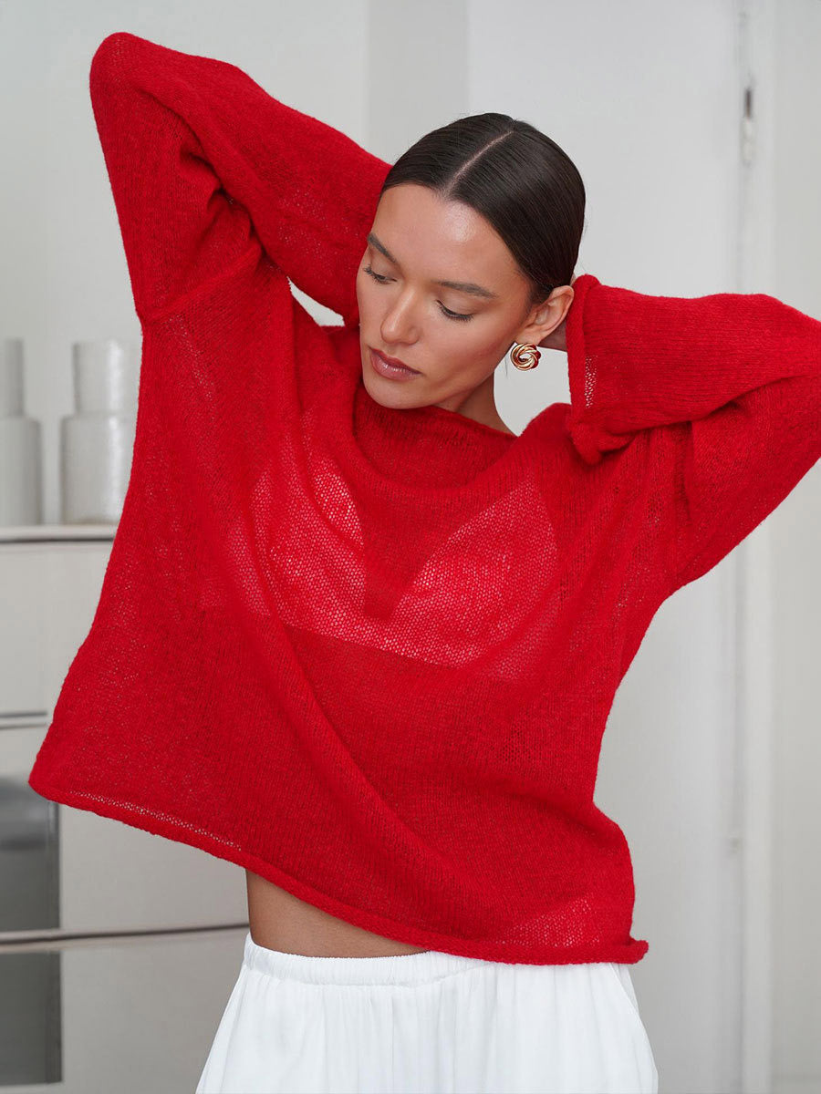 Charcoal Long-Sleeve Relaxed Sheer Jumper — view 5
