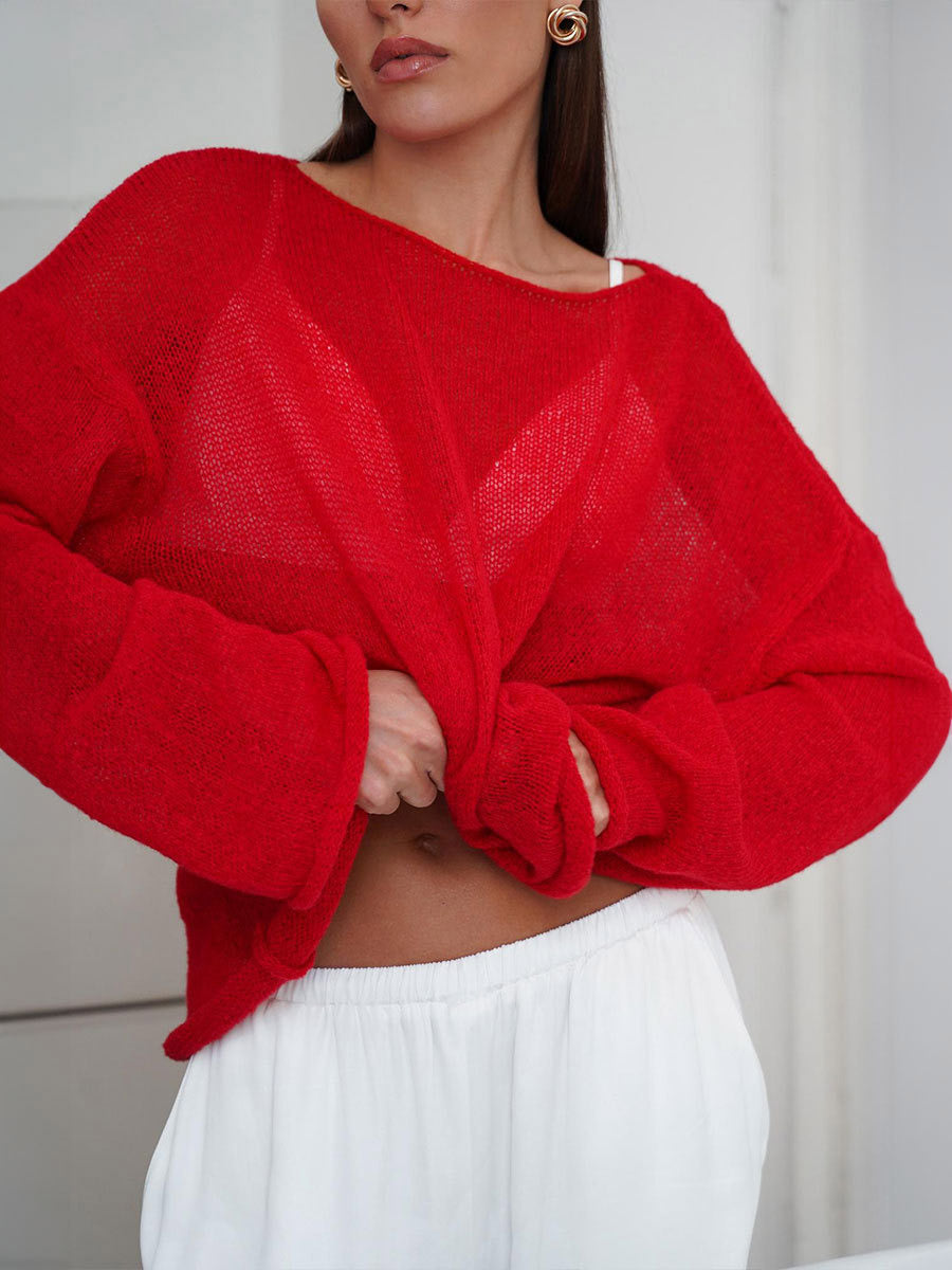 Charcoal Long-Sleeve Relaxed Sheer Jumper — view 6