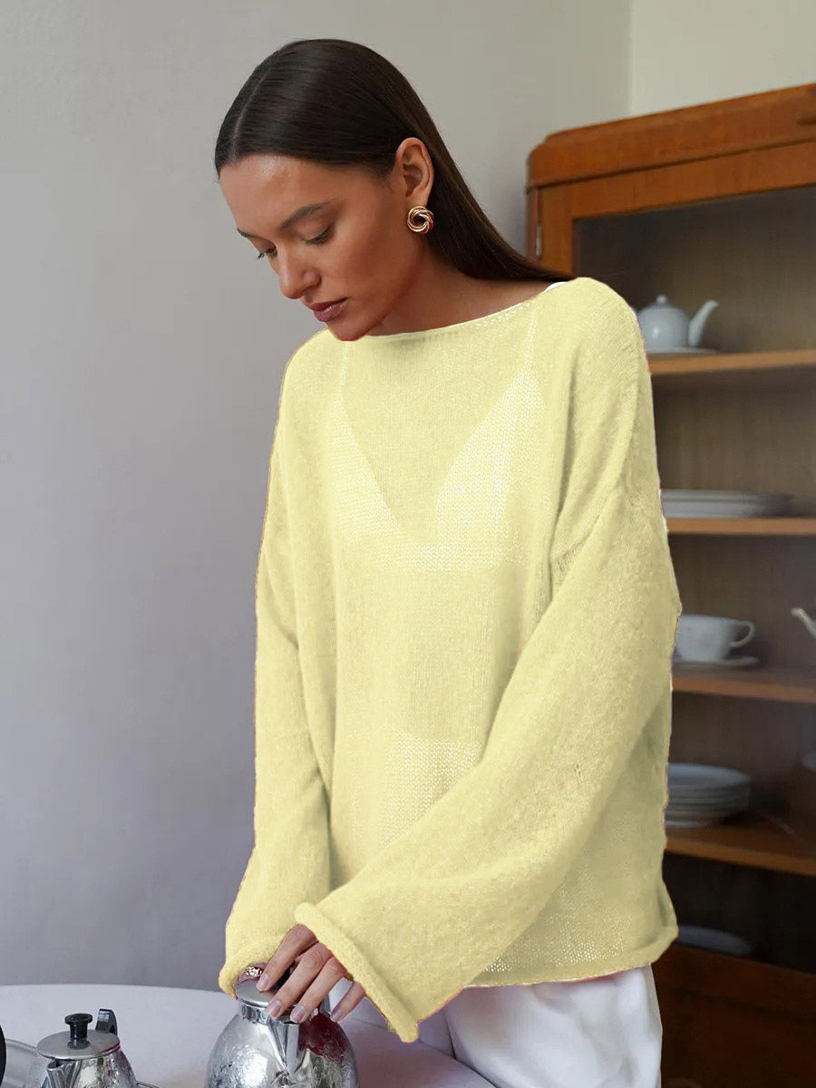 charcoal long sleeve relaxed sheer jumper — view 3