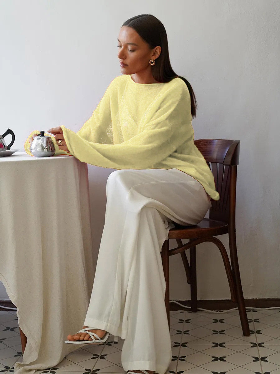 Charcoal Long-Sleeve Relaxed Sheer Jumper — view 4