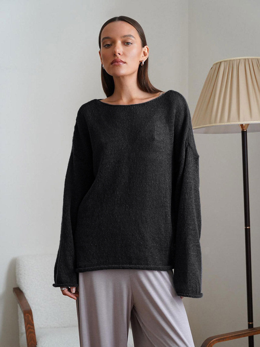 Charcoal Long-Sleeve Relaxed Sheer Jumper — view 16