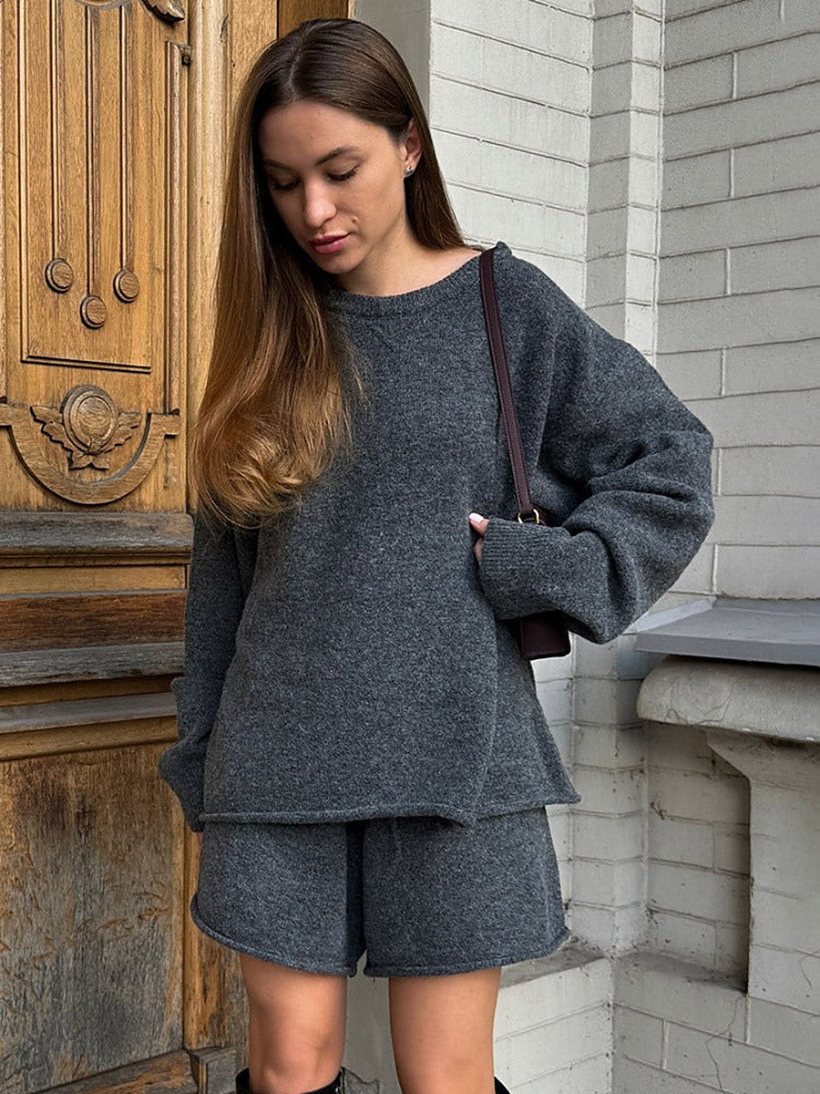 Apricot Round-Neck Relaxed Knitted Two-Piece Set — view 1