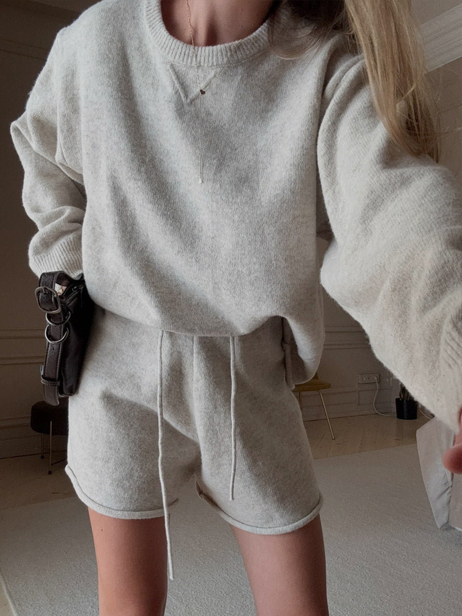 apricot round neck relaxed knitted two piece set — view 10
