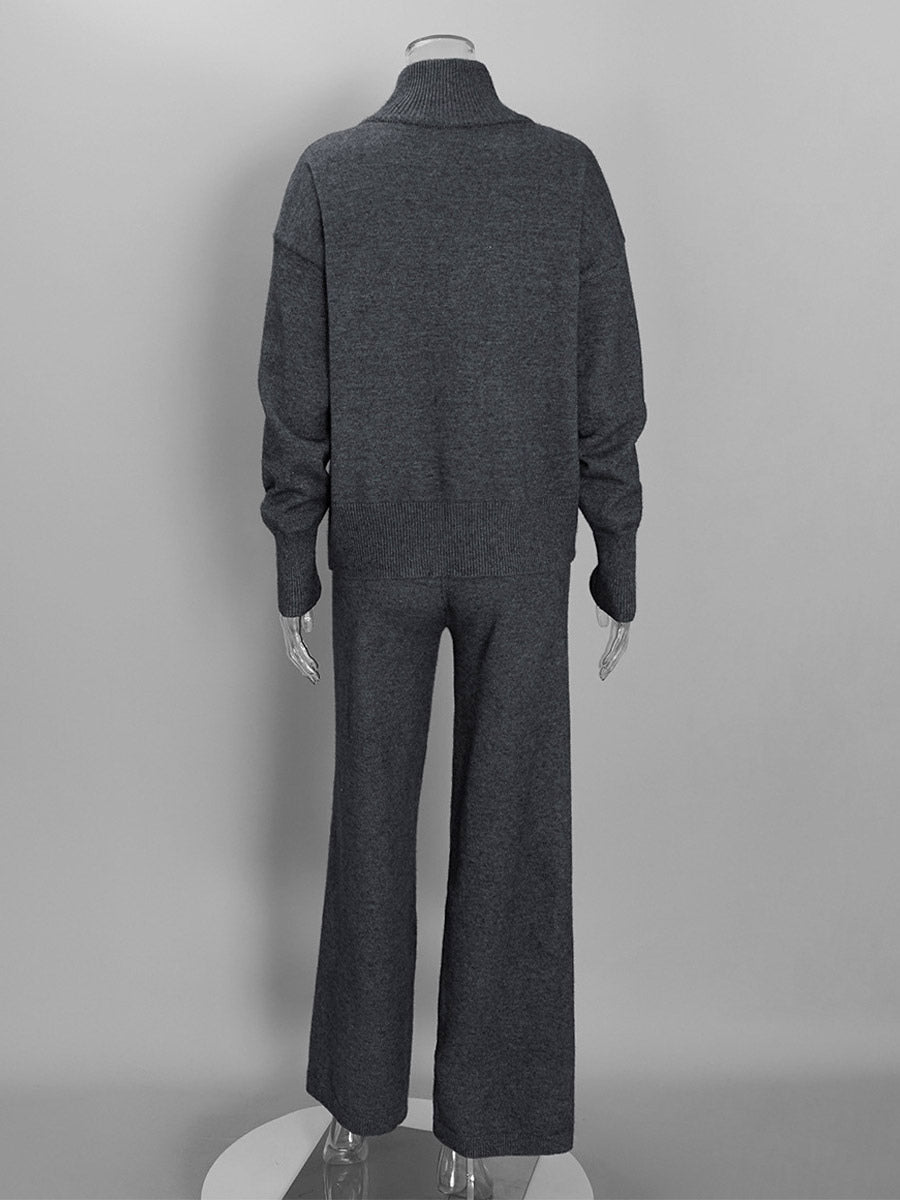 charcoal wide leg knitted two piece set — view 5