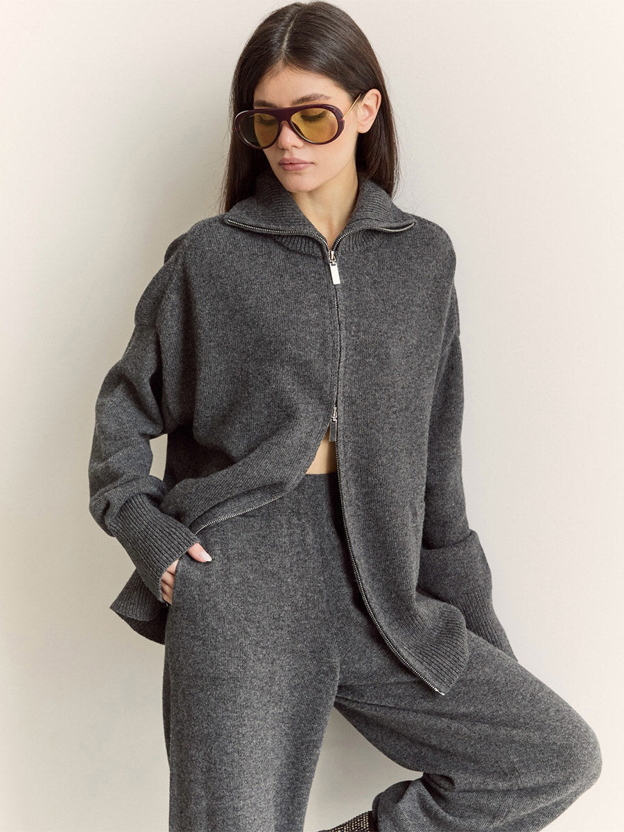 charcoal wide leg knitted two piece set — view 3