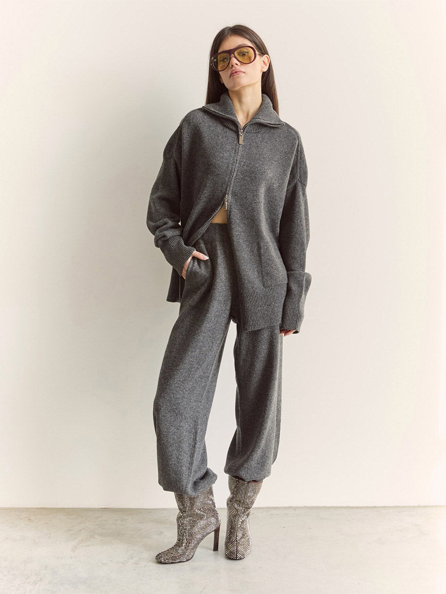 charcoal wide leg knitted two piece set — view 2