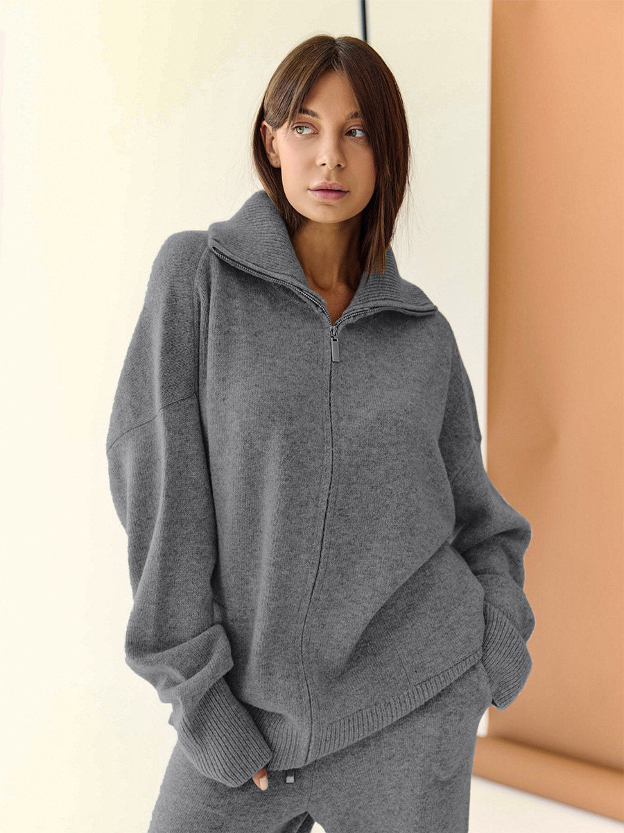 charcoal wide leg knitted two piece set — view 10