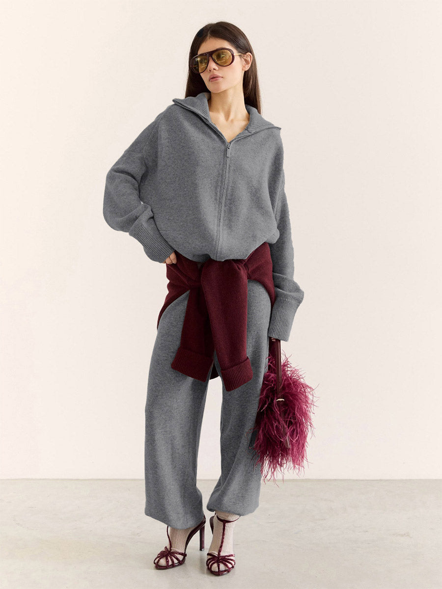 charcoal wide leg knitted two piece set — view 9