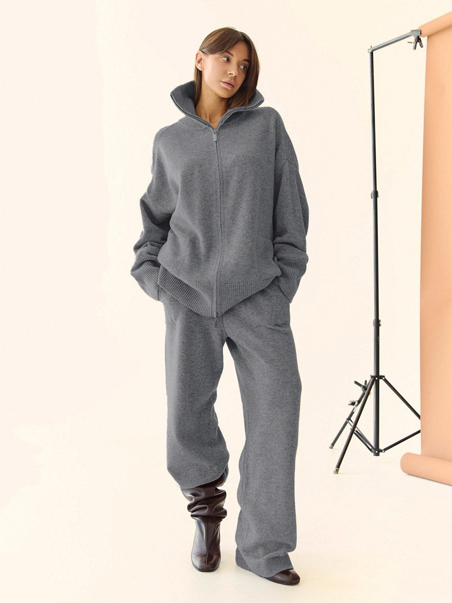 charcoal wide leg knitted two piece set — view 7