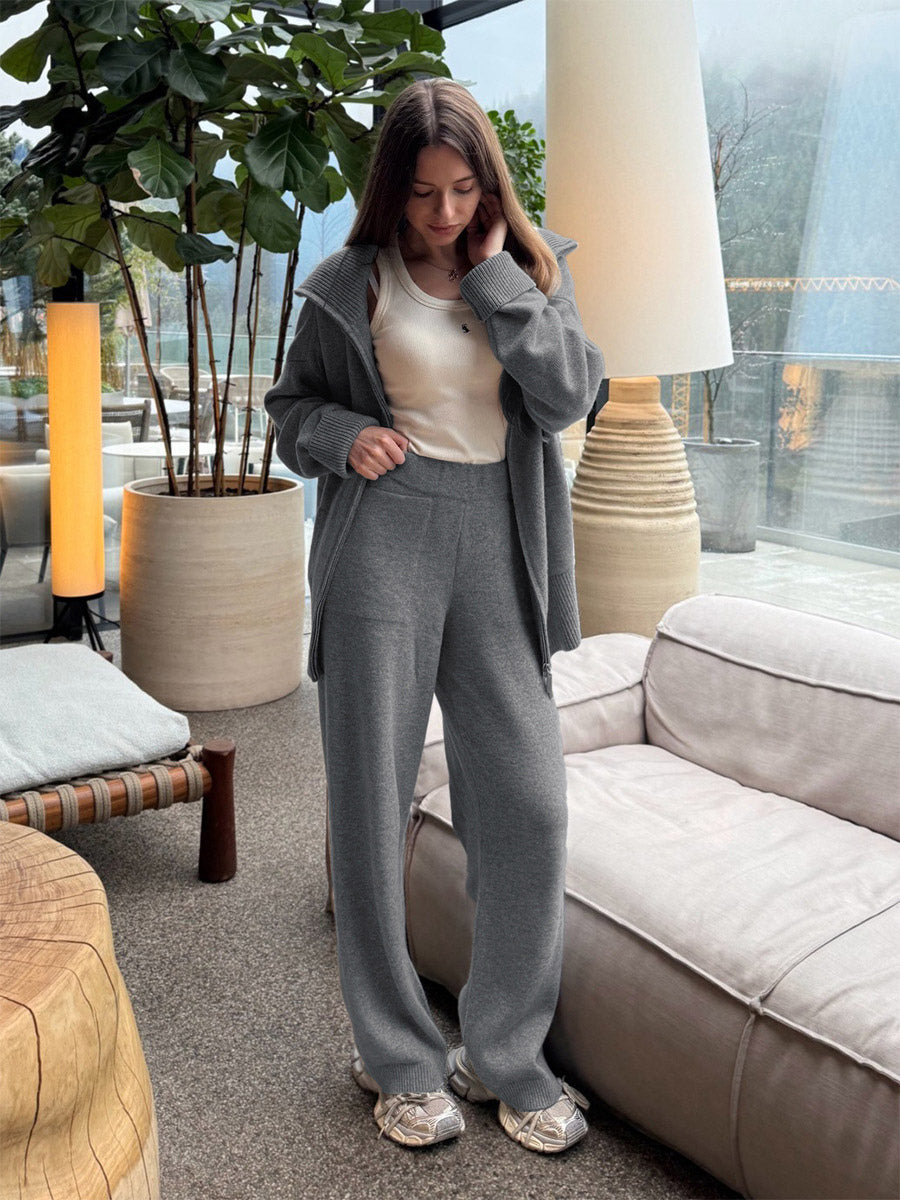 charcoal wide leg knitted two piece set — view 6
