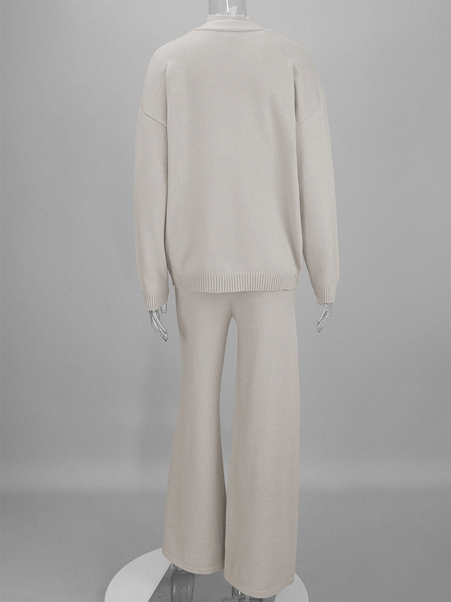 apricot wide leg knitted two piece set — view 6