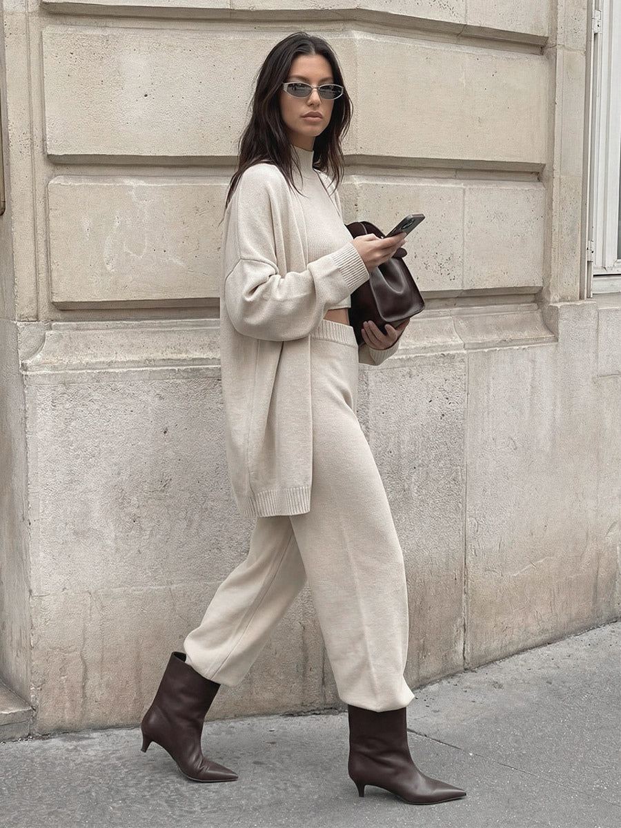 apricot wide leg knitted two piece set — view 5