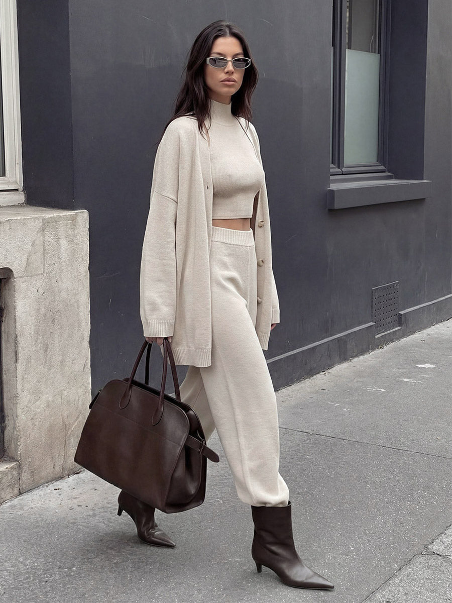 apricot wide leg knitted two piece set — view 4