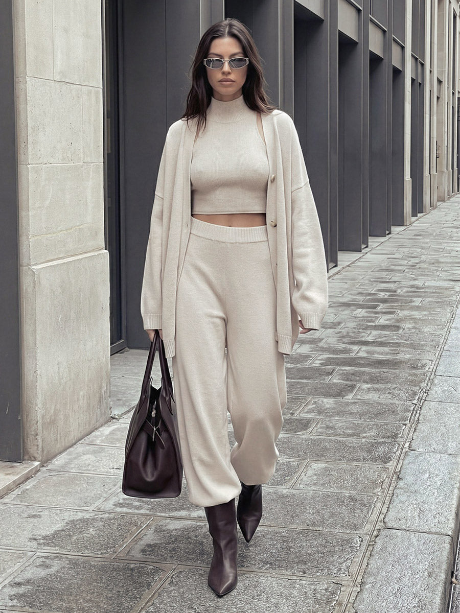 Apricot Wide-Leg Knitted Two-Piece Set — view 2