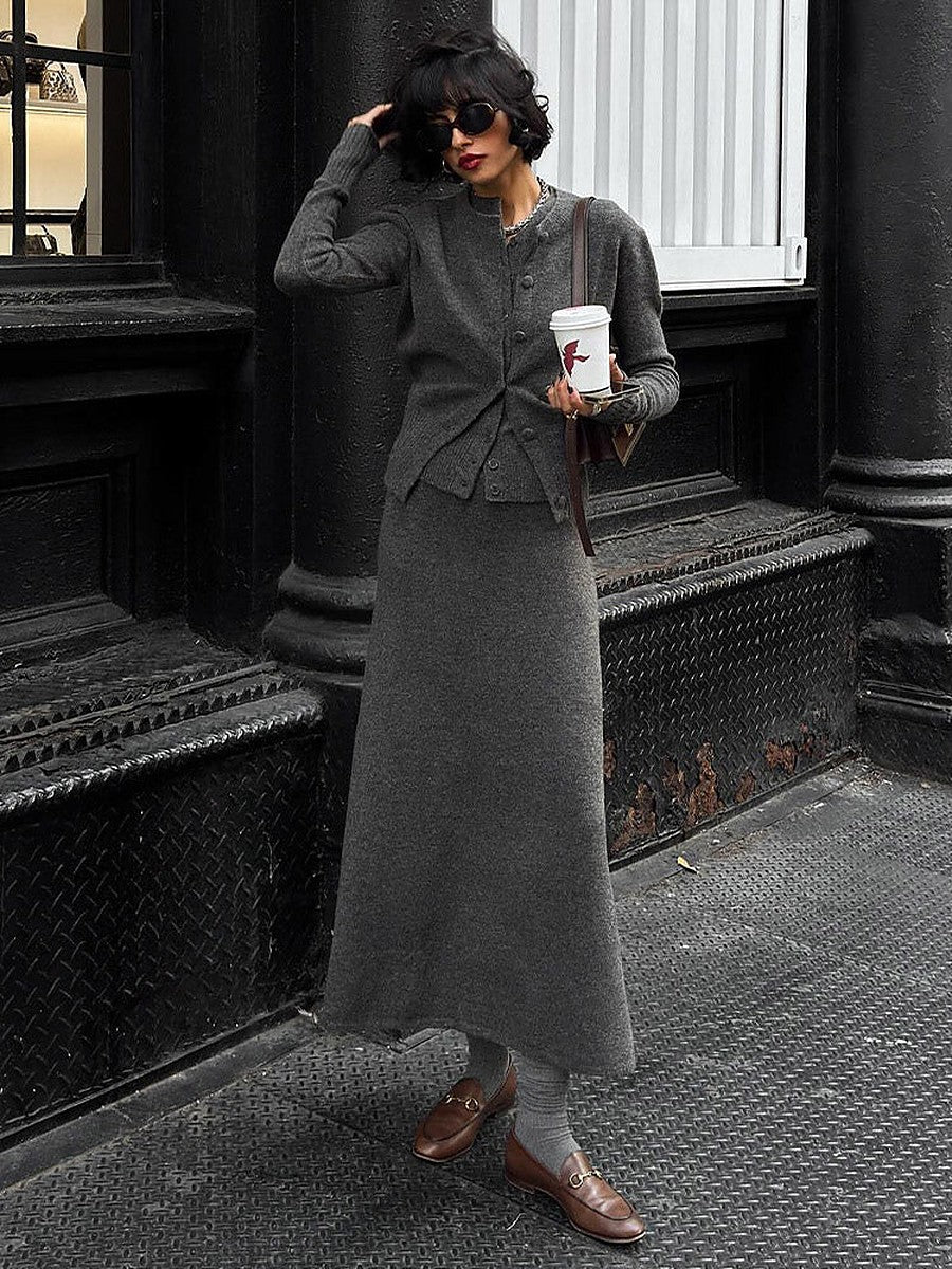 Grey Knitted Midi Two-Piece Set — view 1