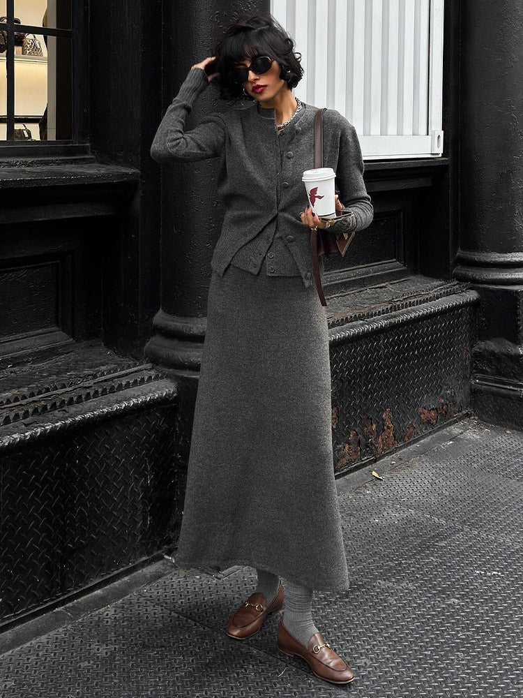 grey knitted midi two piece set — view 1
