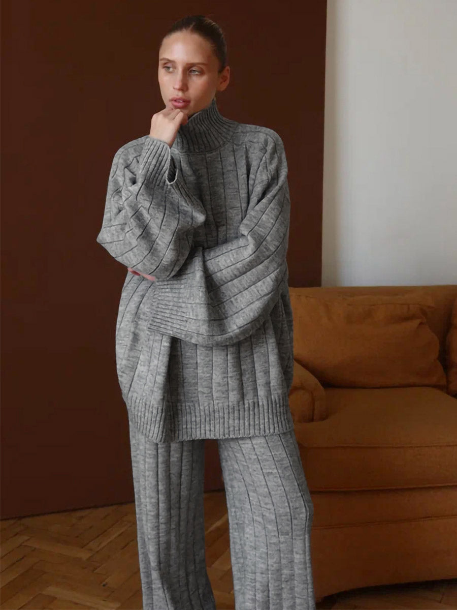 green wide leg relaxed knitted two piece set — view 12