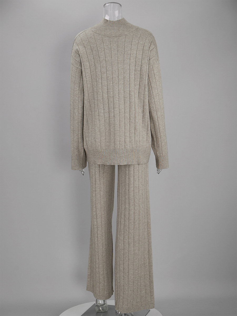green wide leg relaxed knitted two piece set — view 11