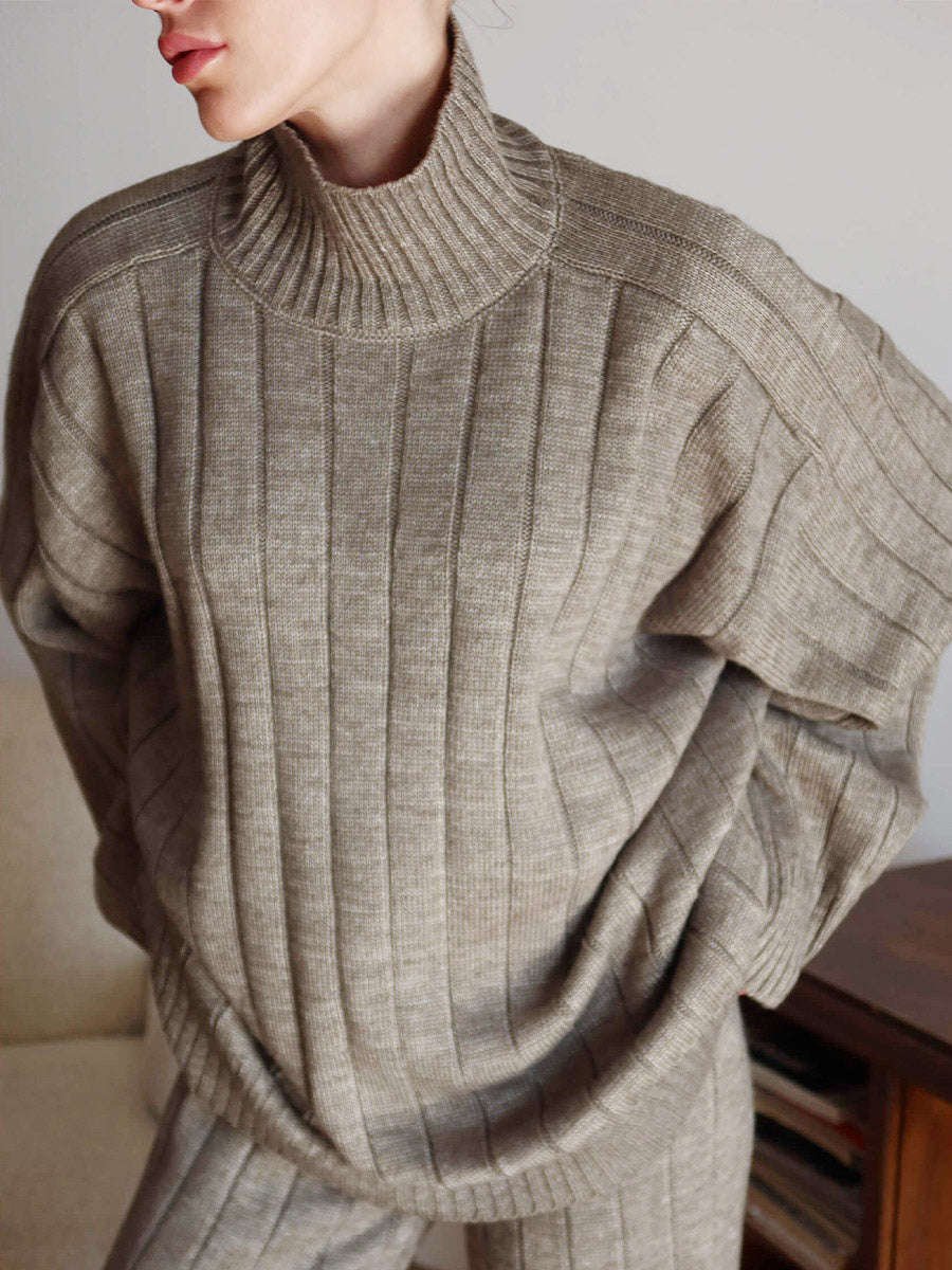 green wide leg relaxed knitted two piece set — view 10