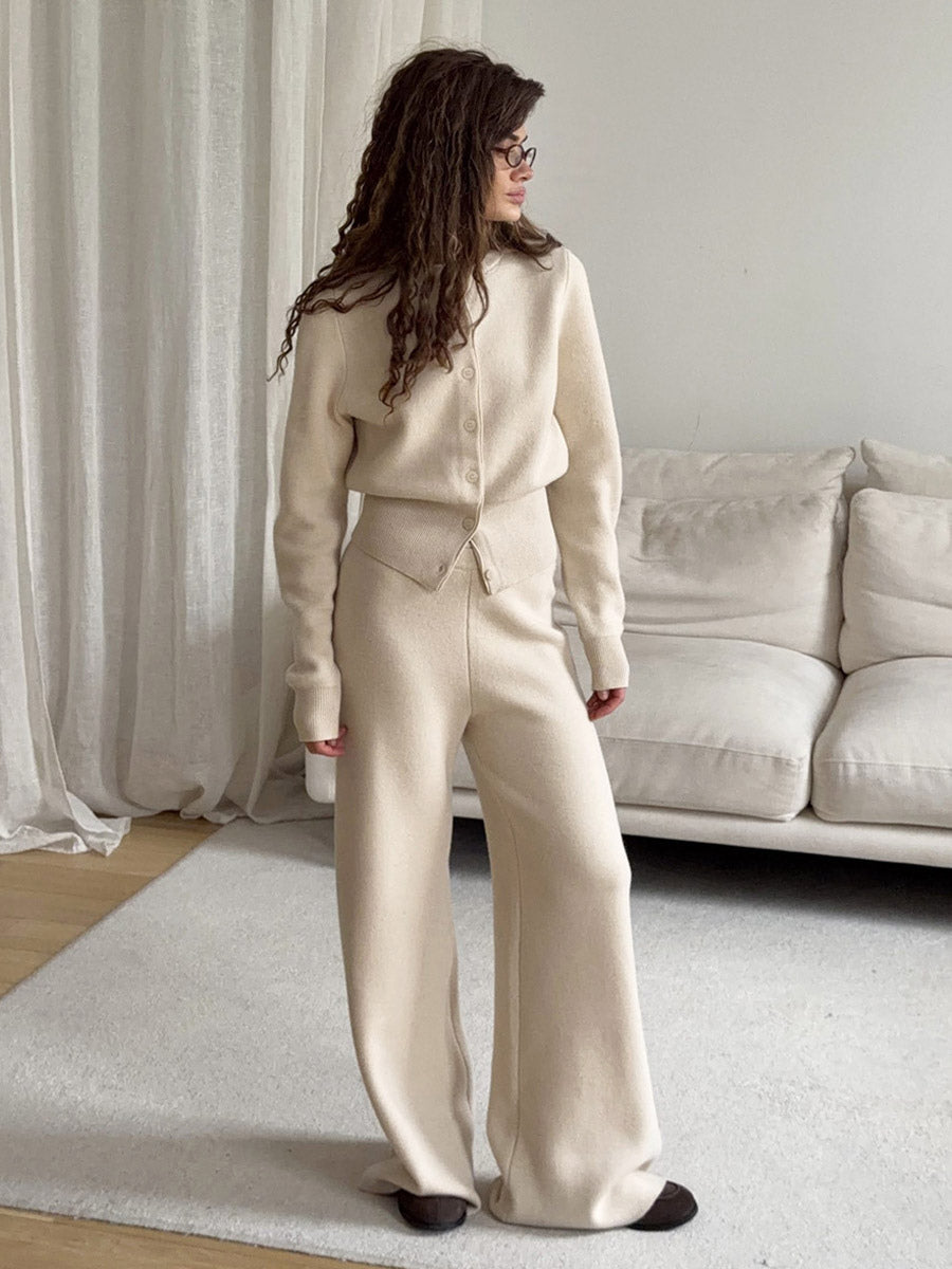 Apricot Round-Neck Wide-Leg Knitted Two-Piece Set — view 1