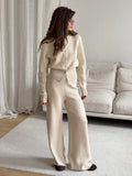 Apricot Round-Neck Wide-Leg Knitted Two-Piece Set — view 1