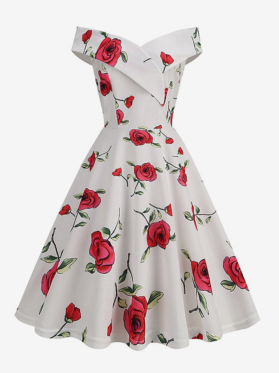 Red V-Neck Off-Shoulder Midi Dress — view 1