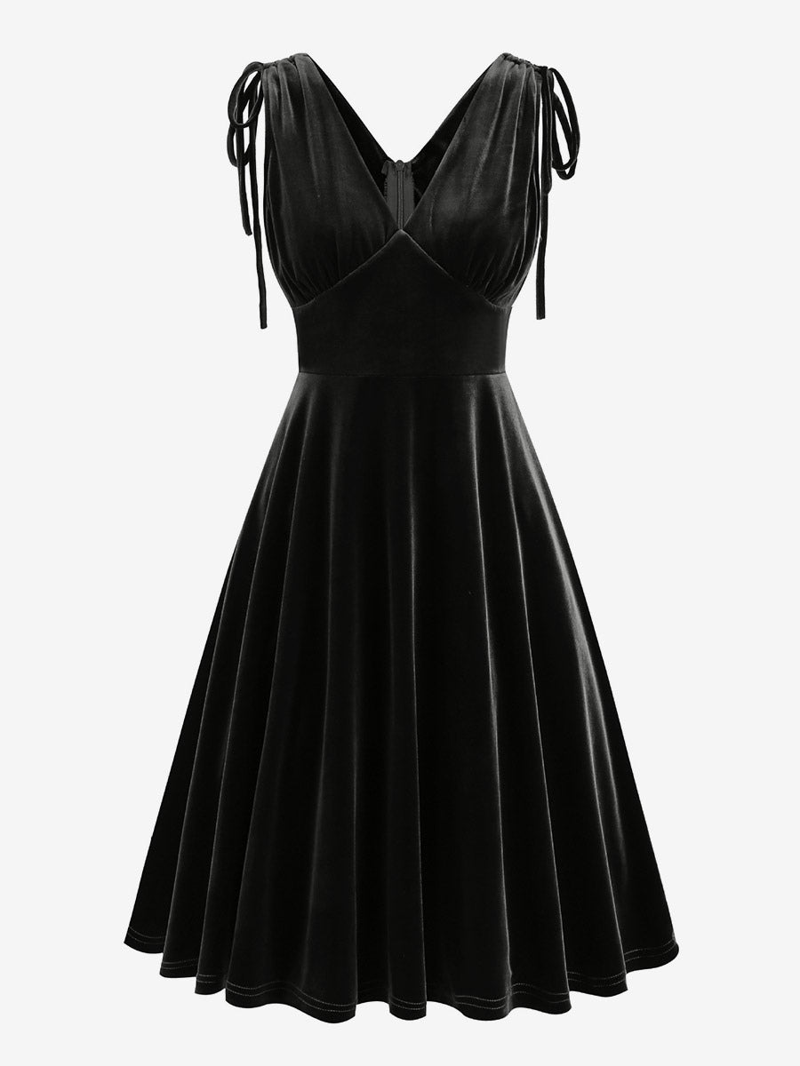 Green V-Neck Velvet Longline Dress — view 8