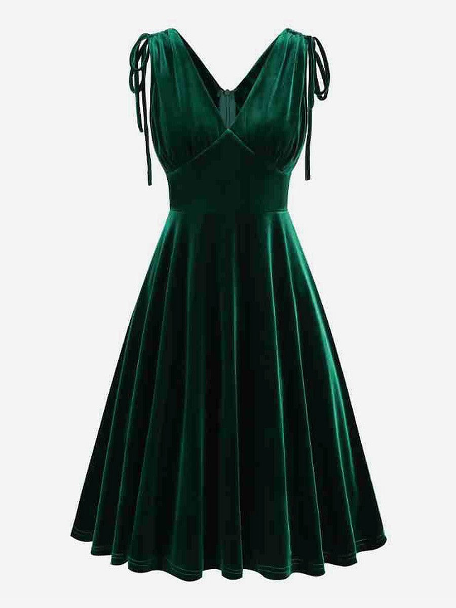 Green V-Neck Velvet Longline Dress — view 1