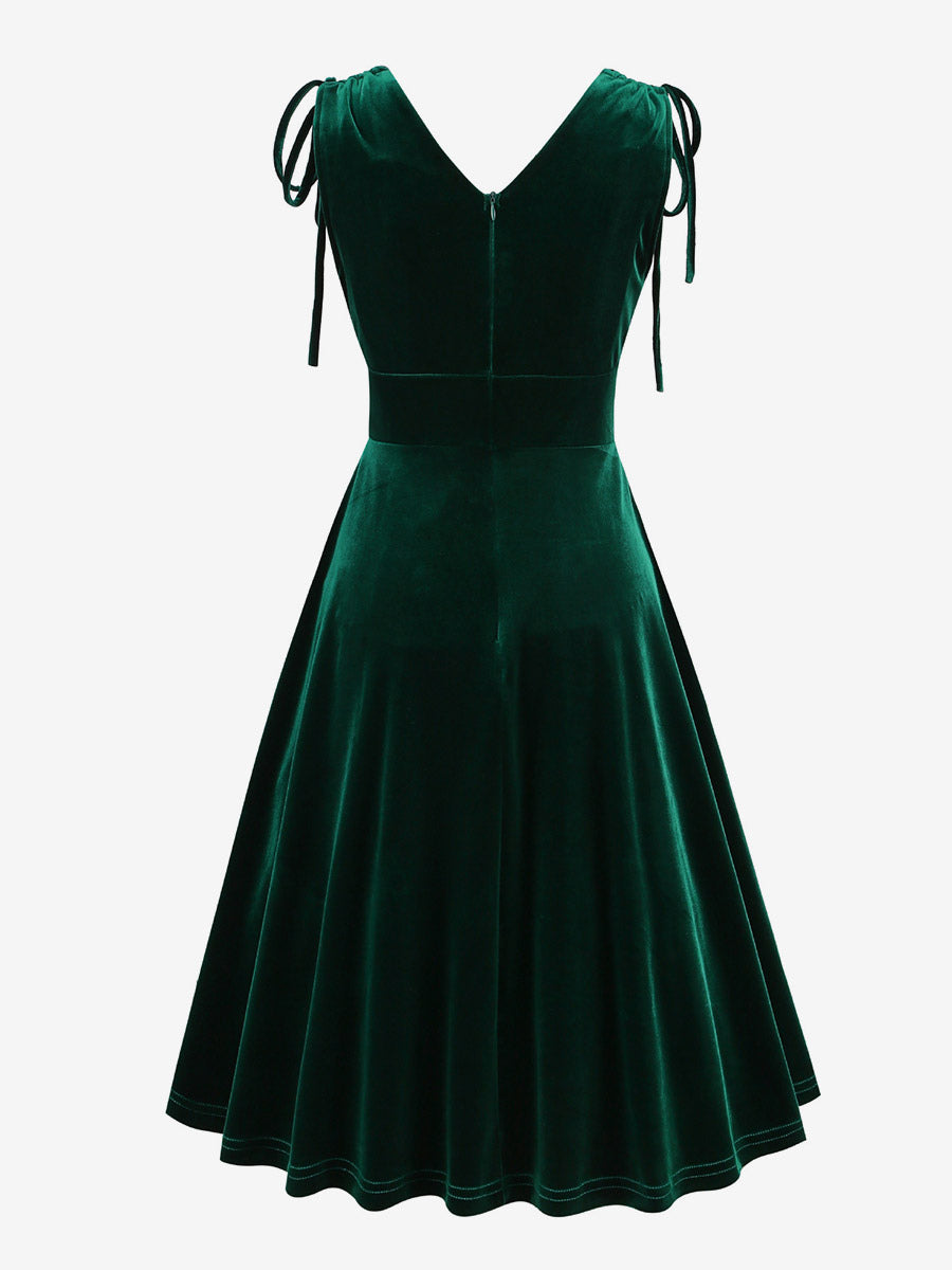Green V-Neck Velvet Longline Dress — view 2