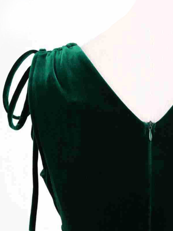 Green V-Neck Velvet Longline Dress — view 3
