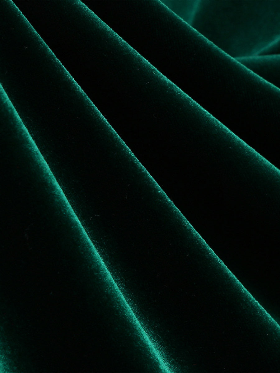 Green V-Neck Velvet Longline Dress — view 5