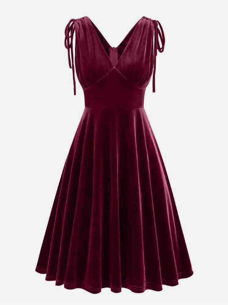 Green V-Neck Velvet Longline Dress — view 6