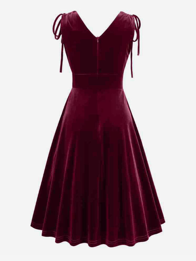 Green V-Neck Velvet Longline Dress — view 7