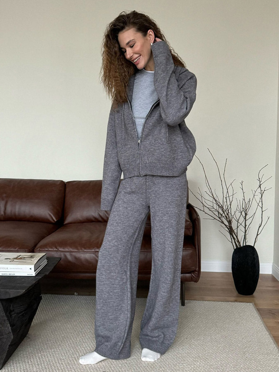 brown wide leg hooded two piece set — view 8