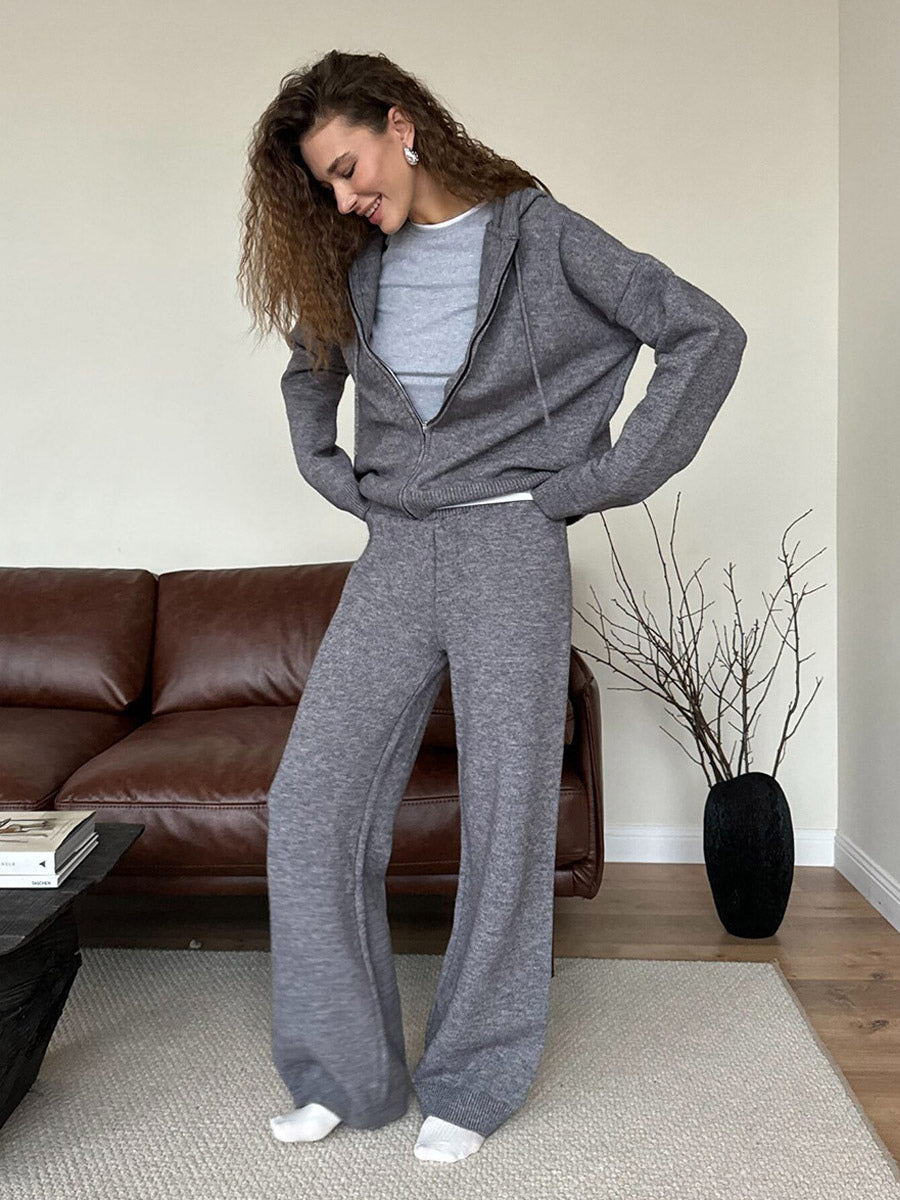brown wide leg hooded two piece set — view 9