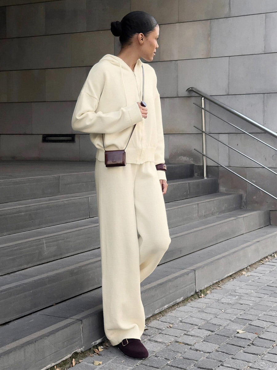 brown wide leg hooded two piece set — view 11