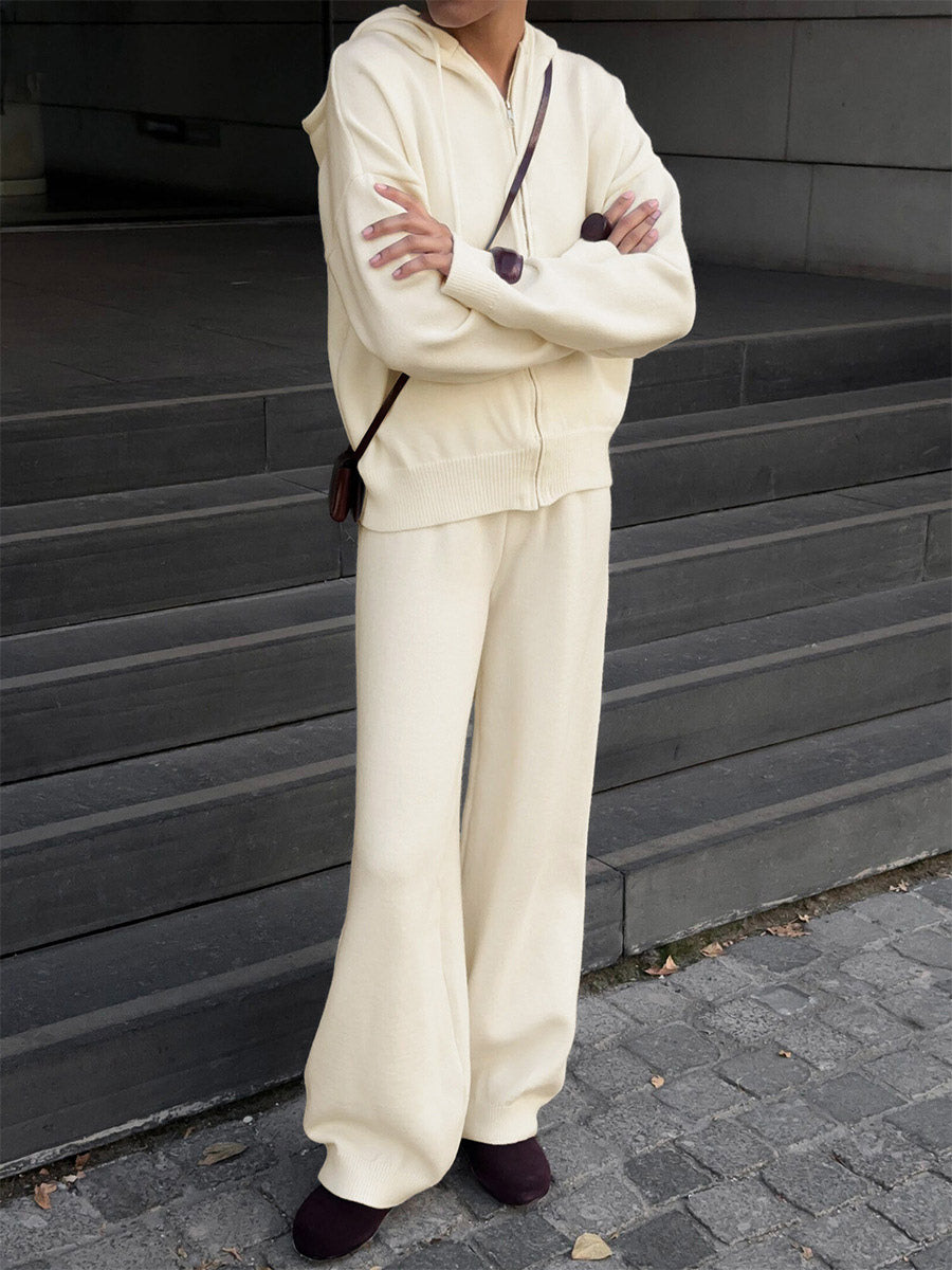 brown wide leg hooded two piece set — view 12