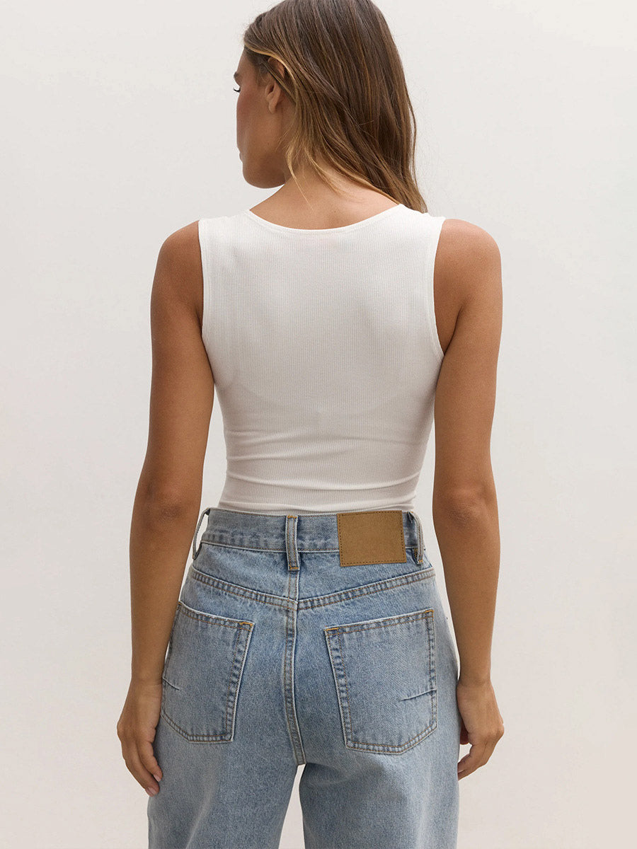 white sleeveless fitted knitted bodysuit — view 4