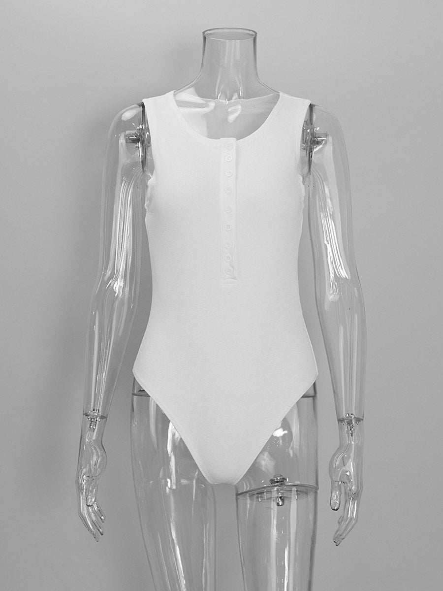 White Sleeveless Fitted Knitted Bodysuit — view 5