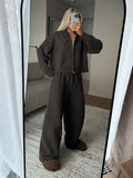 charcoal zip wide leg knitted two piece set — view 1