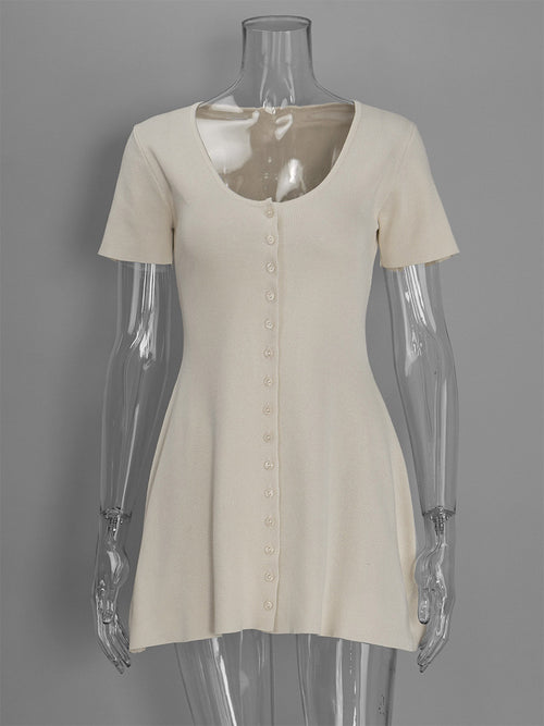 Apricot Short-Sleeve V-Neck Knitted Mini Dress — view 2