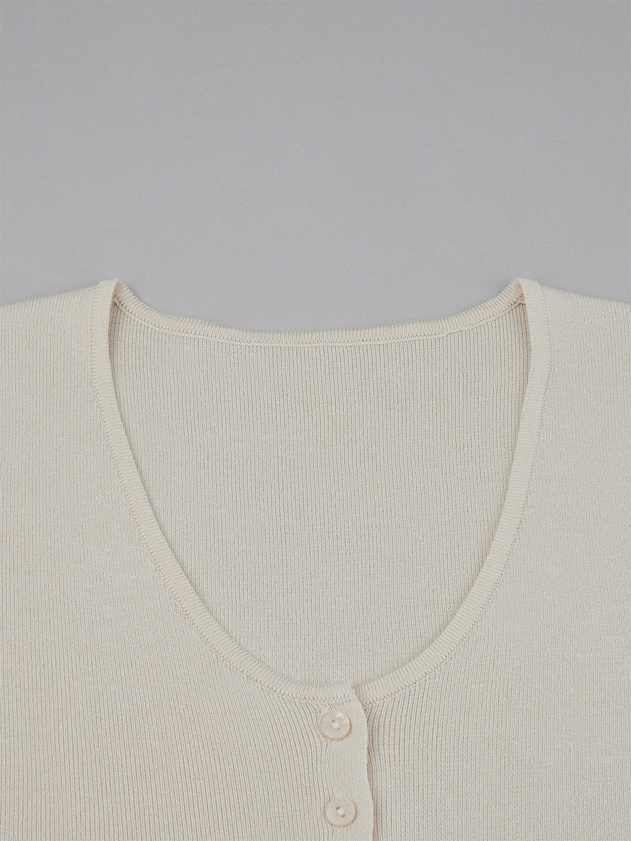 Apricot Short-Sleeve V-Neck Knitted Mini Dress — view 4