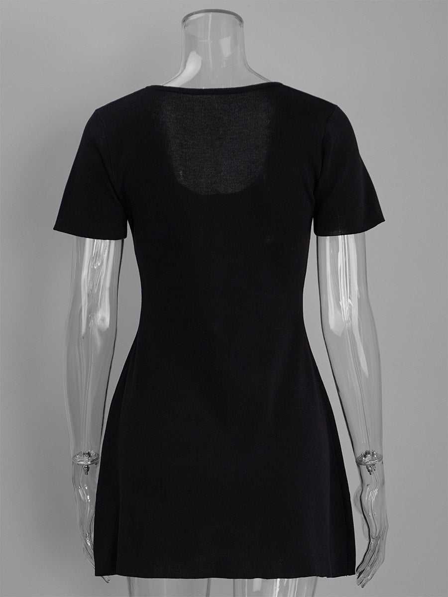 Apricot Short-Sleeve V-Neck Knitted Mini Dress — view 12
