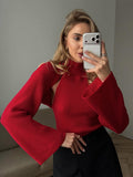 Red Halter-Neck Knitted Two-Piece Set — view 1